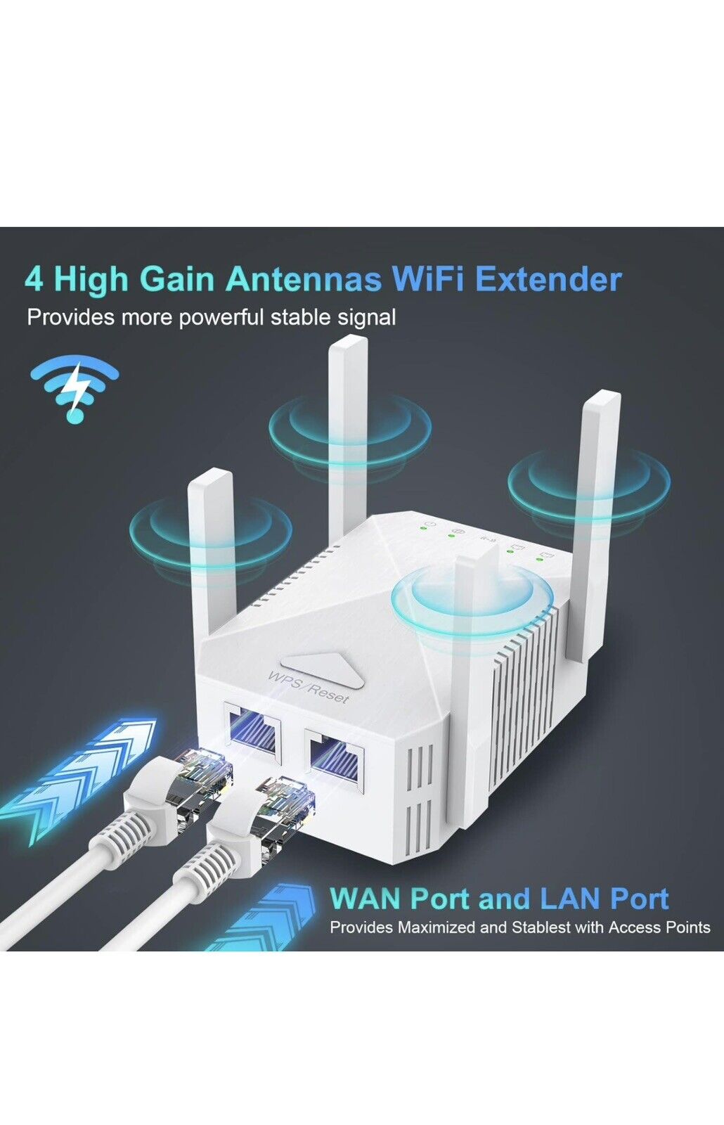 Dual Band WiFi Booster 4 Antenna WiFi Extender 5GHz & 2.4GHz With 2 LAN Ports