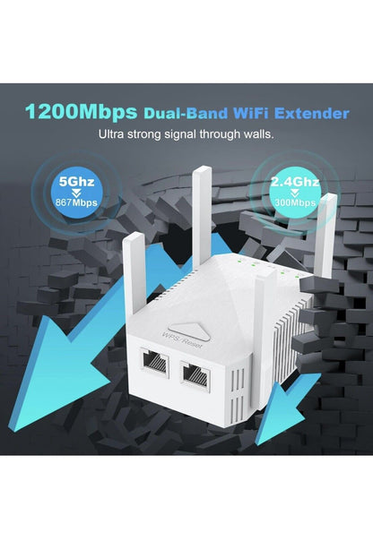 Dual Band WiFi Booster 4 Antenna WiFi Extender 5GHz & 2.4GHz With 2 LAN Ports