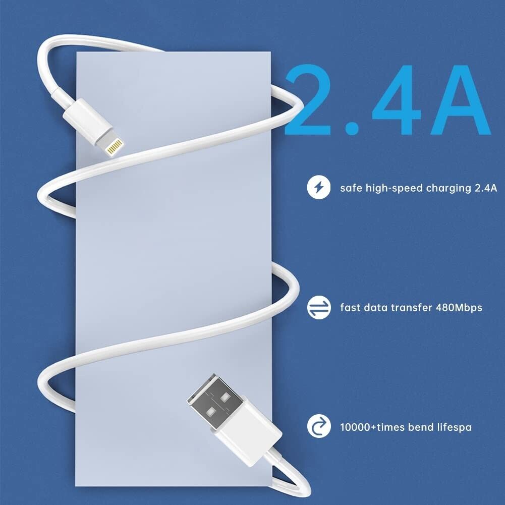 Premium iPhone USB-A to Lightning Charging Cable MFi Certified 1m Each 2 Pack