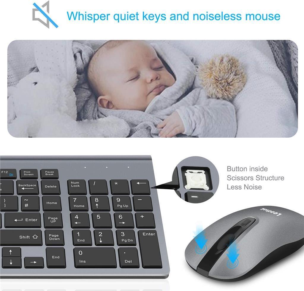2.4GHz Wireless Keyboard And Mouse Set QWERTY UK USB Ultra Slim, Silver/Black - RLO Tech