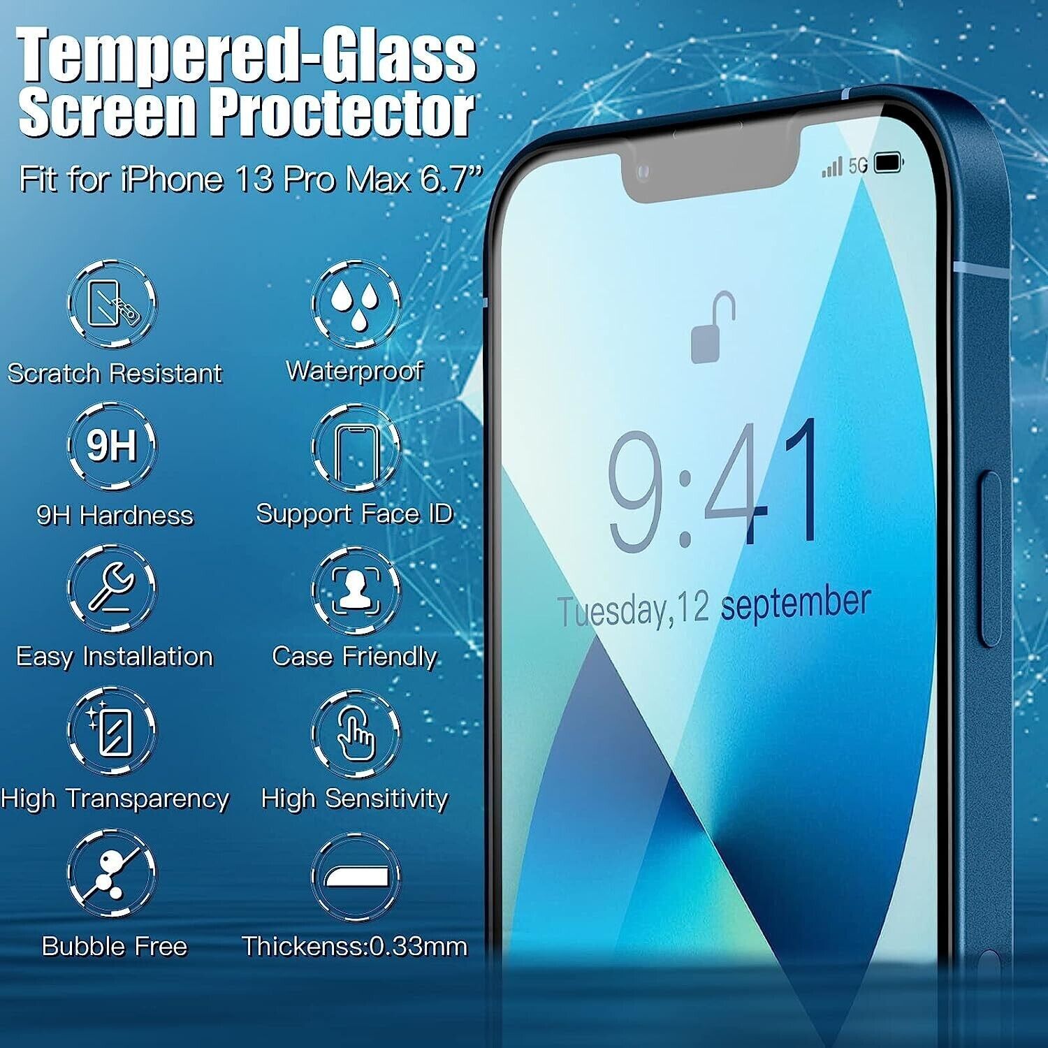 Screen protector for iPhone 14 Plus & iPhone 13 Pro Max Tempered Glass 3 pack - RLO Tech