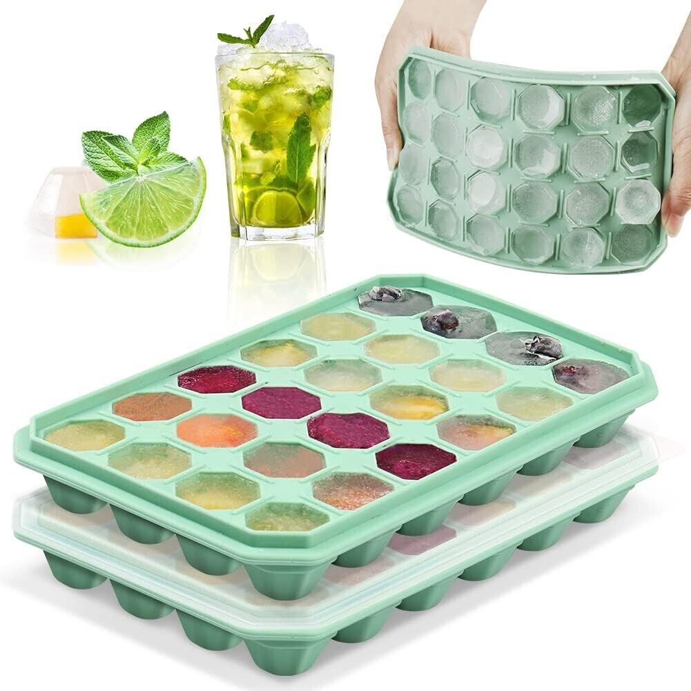 Trapezoid Ice Cube Tray with No Spill Lid Easy Release 48 Cubes Whiskey Cocktail - RLO Tech