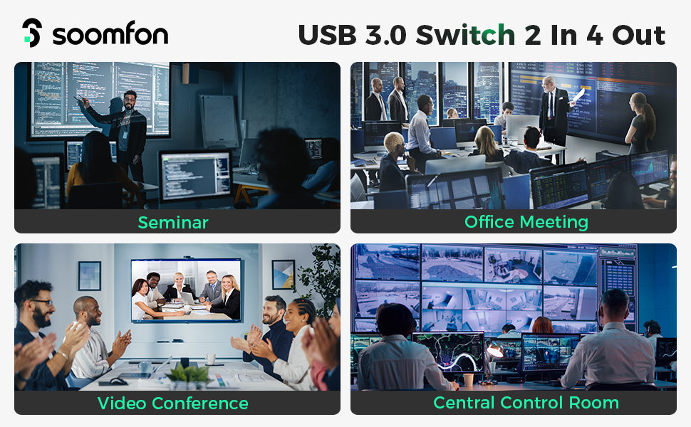 USB 3.0 Switcher for 2 PCs to Share 4 USB Devices 5Gbps High Speed 2 In 4 Out - RLO Tech