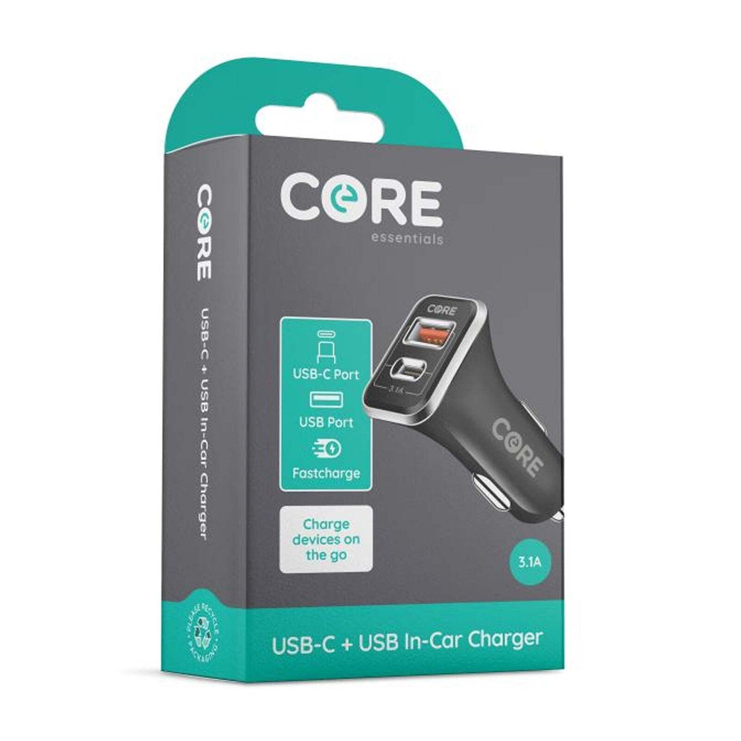 Core 2 Port Car Charger USB-C + USB-A Fast charge your devices on the go - RLO Tech
