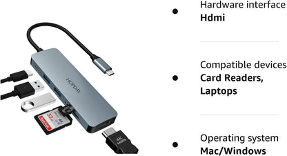 USB C Hub Adapter Mac Windows iPad Pro Adapter 6 in 1 with 4K HDMI Output