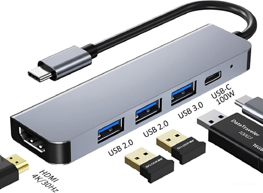 USB C Multiport Adapter, 5-in-1 Docking Station with 87W PD Charging HDMI 4K