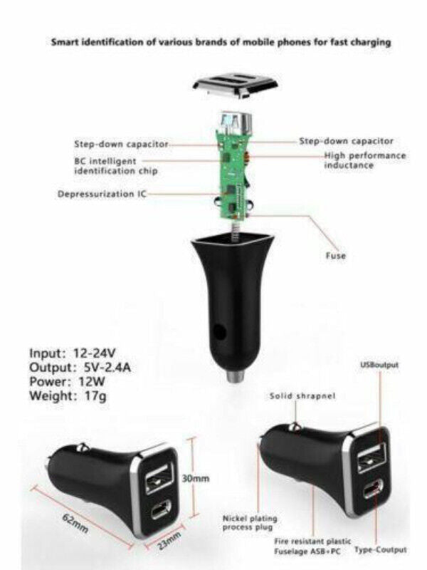 Core 2 Port Car Charger USB-C + USB-A Fast charge your devices on the go - RLO Tech