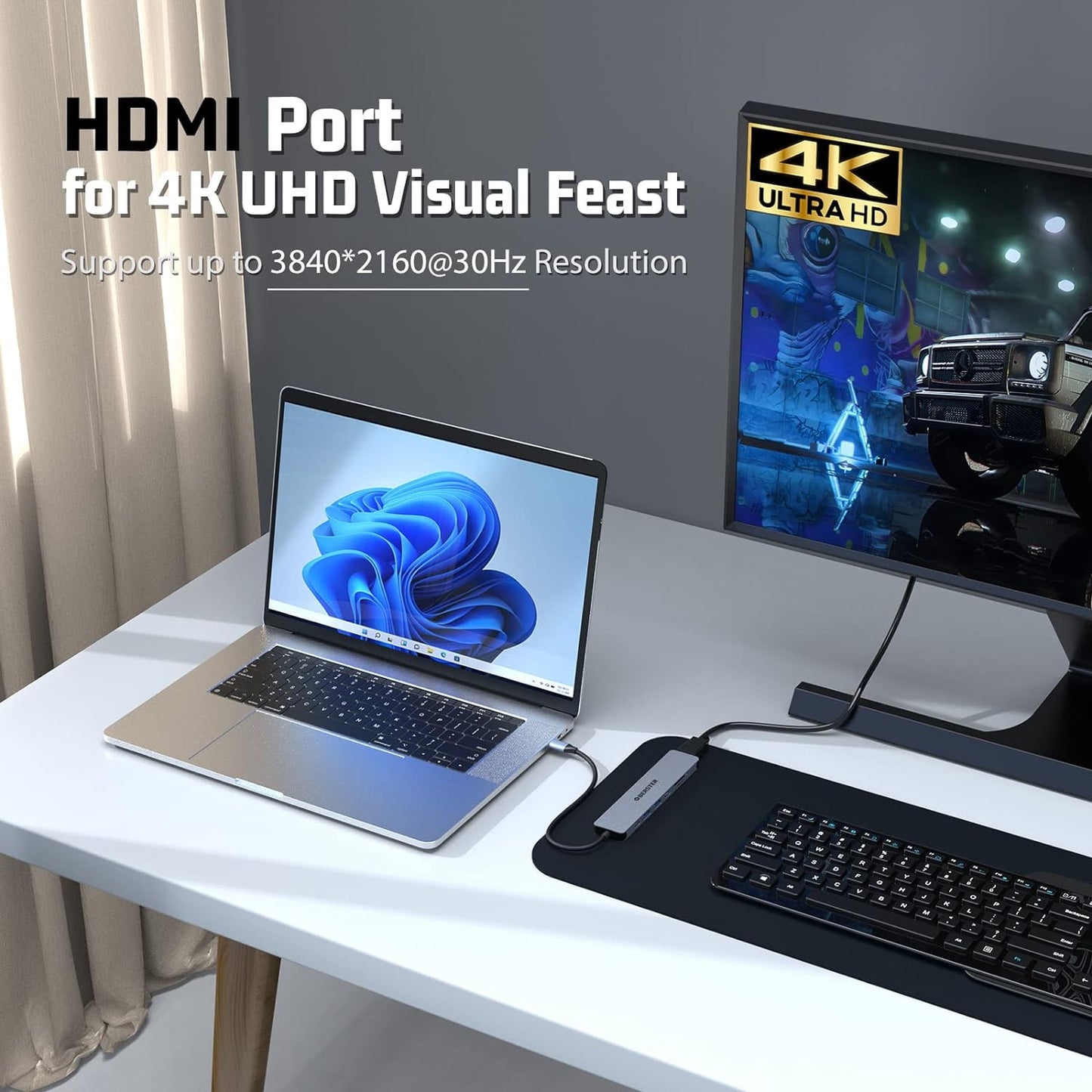 USB C Hub 7 in 1 Multiport USB Dock with 4K HDMI Output USB 3 100W PD SD/TF Card