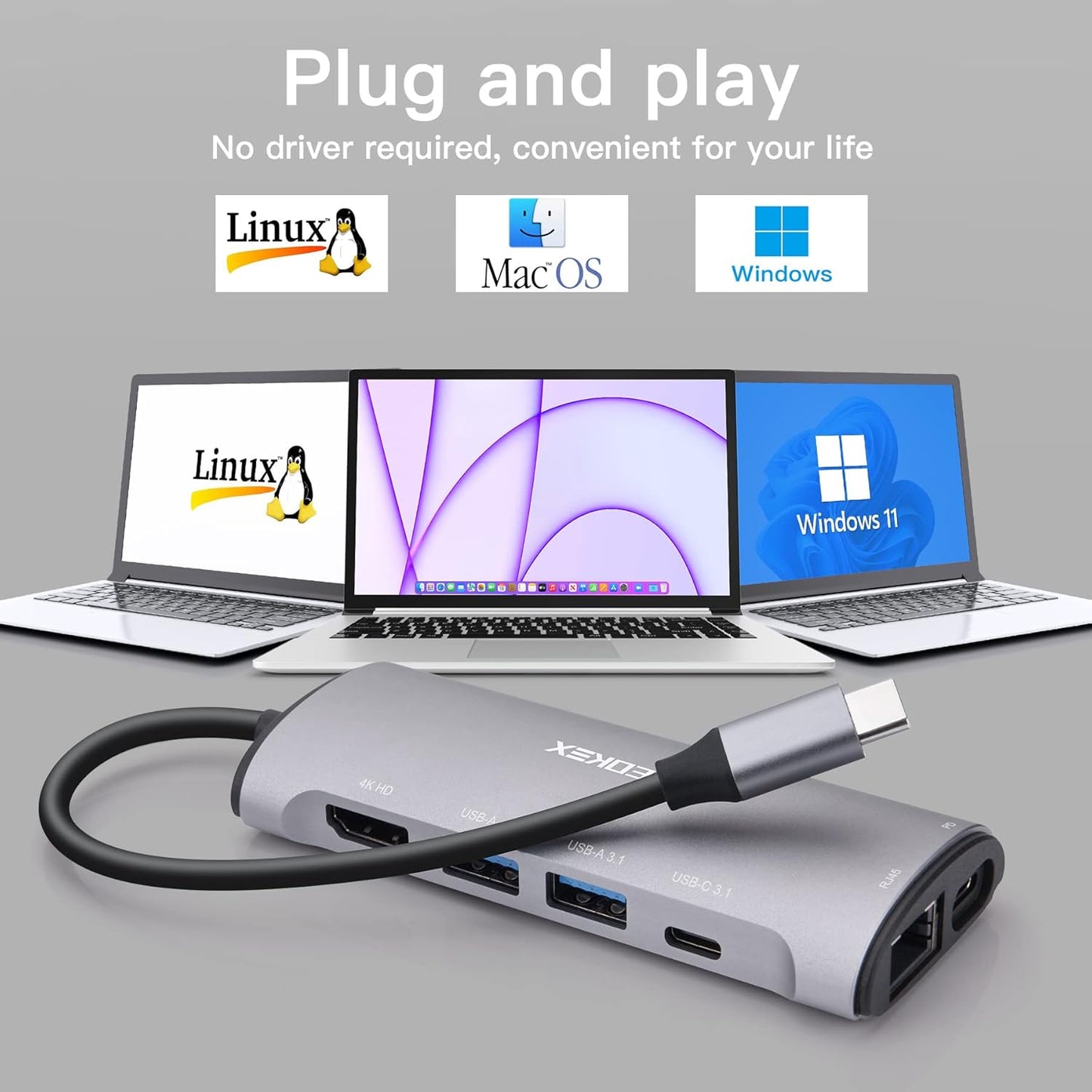 USB C Docking Station  8-in-1 with 4K HDMI 100W PD 2 USB-A 3.1 1 USB-C 3.1