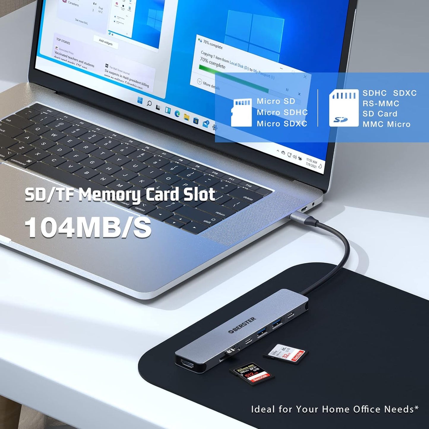 USB C Hub 7 in 1 Multiport USB Dock with 4K HDMI Output USB 3 100W PD SD/TF Card