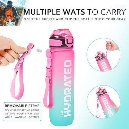 1 L Sports Water Bottle with Time Marking BPA Free Leak-Proof inc Cleaning Tool