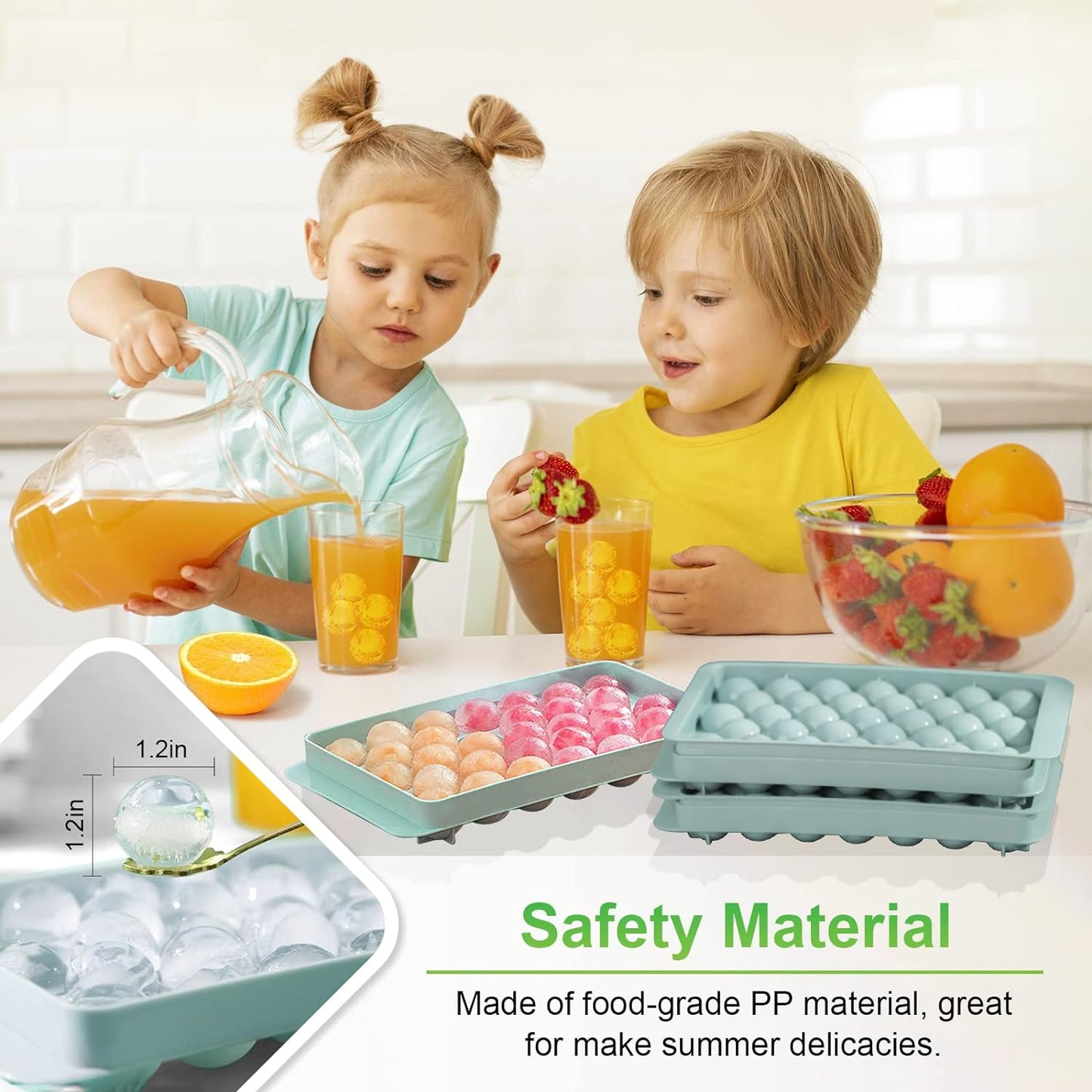 Three Ice Cube Trays 99 Ice Balls Includes Sealed Container With Tong And Scoop - RLO Tech