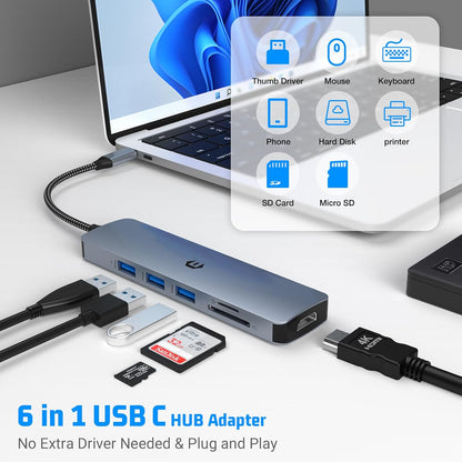 6 in 1 USB C Docking Station for Mac Pro/Air Dell Surface HP SurffaceBook etc