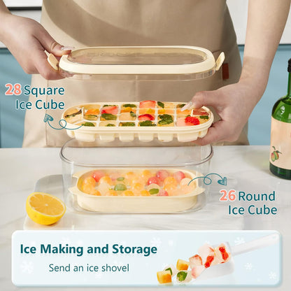Premium Reusable Ice Cube Trays with Airtight Sealable Container Makes 54 Cubes