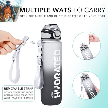 1 L Sports Water Bottle with Time Marking BPA Free Leak-Proof inc Cleaning Tool