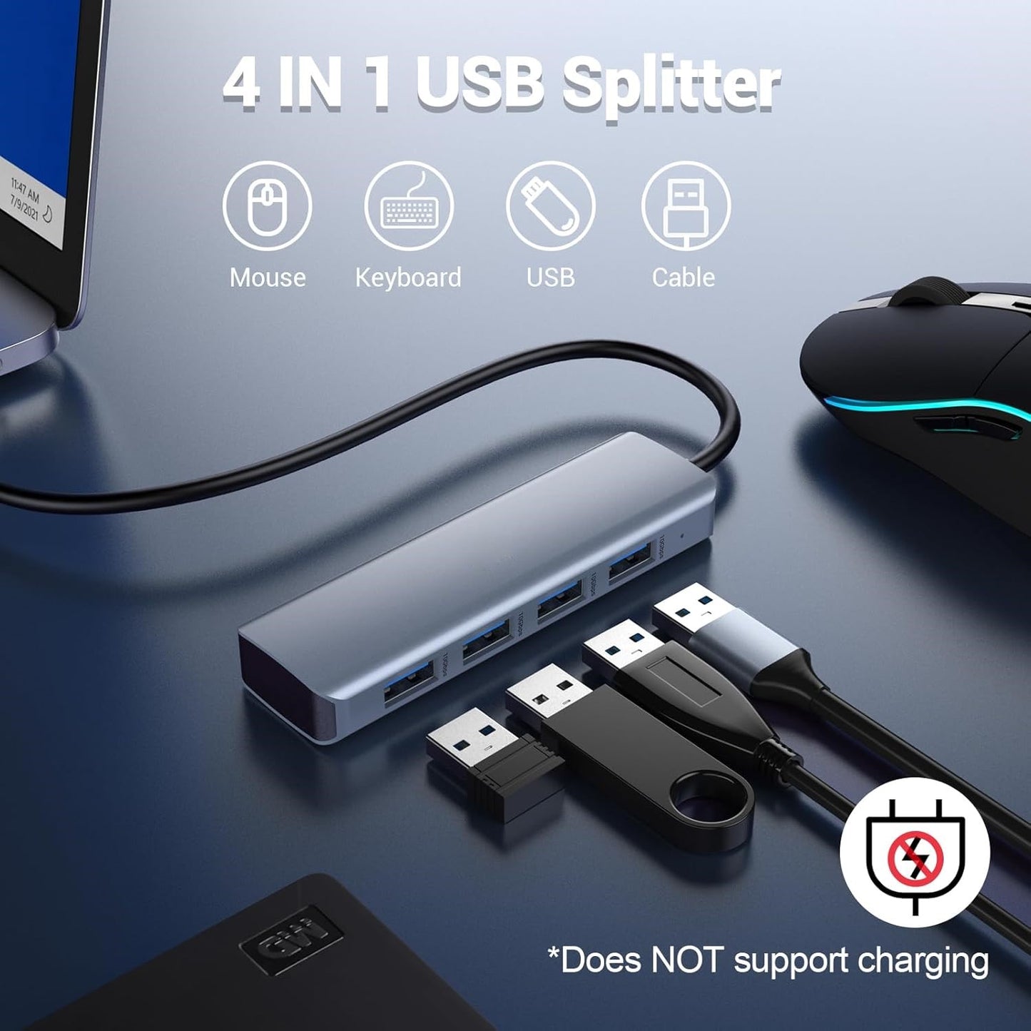 USB-C Hub to 4 Port USB 3.2 Hub Multiport Adapter 10Gbps Data Hub 50cm Cable