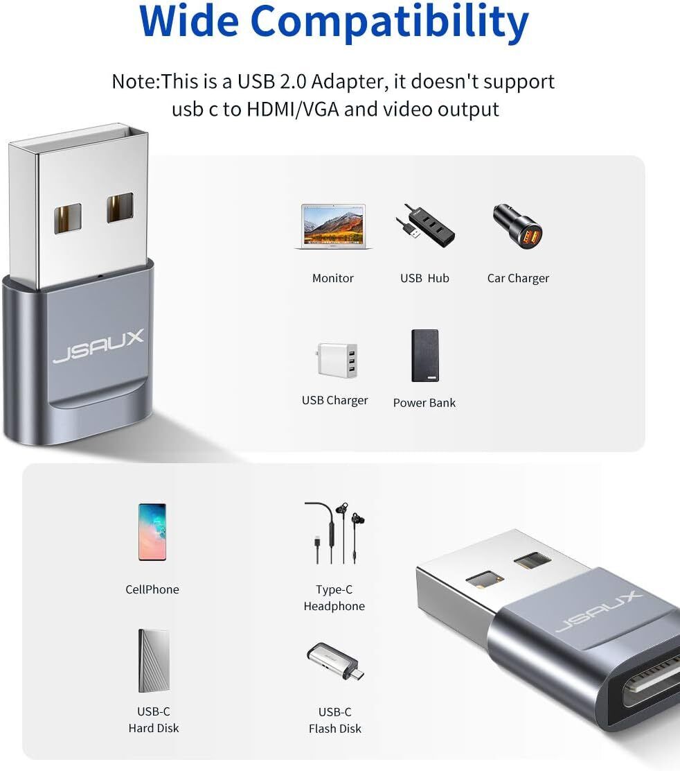Premium USB Type C Female to USB A Male Adapter Converter Charger - Grey - RLO Tech