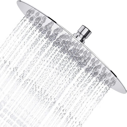 Ultra Thin Powerful Rainfall Shower Head Brushed Nickel 10 Inch, 126 Jets - RLO Tech