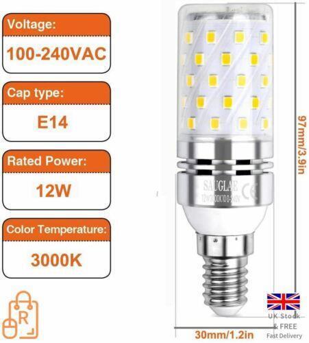 LED Corn Bulbs, E14 Small Edison Screw, 12W, 1200 Lm, 3000K - RLO Tech