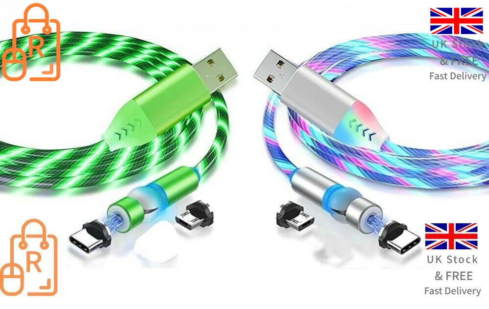 360° Rotatable Streaming Light USB Magnetic Charging Cables, 2-Pack. - RLO Tech