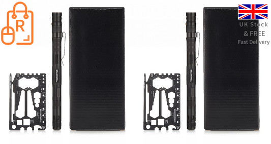Bell+Howell Tac Pen 9 in 1 Aluminium MultiTool + Multitool Wallet Card - 2 pack - RLO Tech