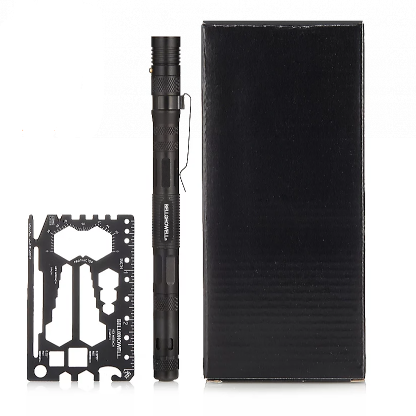 Bell+Howell Tac Pen 9 in 1 Aluminium MultiTool + Multitool Wallet Card - 2 pack - RLO Tech