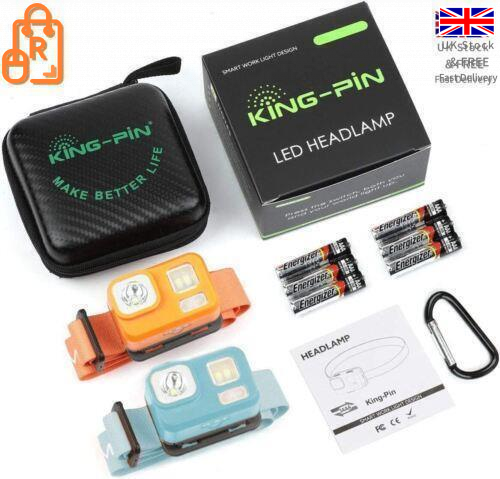 King-Pin LED Head Torch, Lightweight Mini Headlamp Batteries Included - 2 PACK - RLO Tech