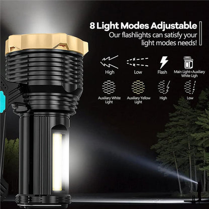 Rechargeable LED Torch, 6000 Lumens Super Bright Flash light with Handle - RLO Tech
