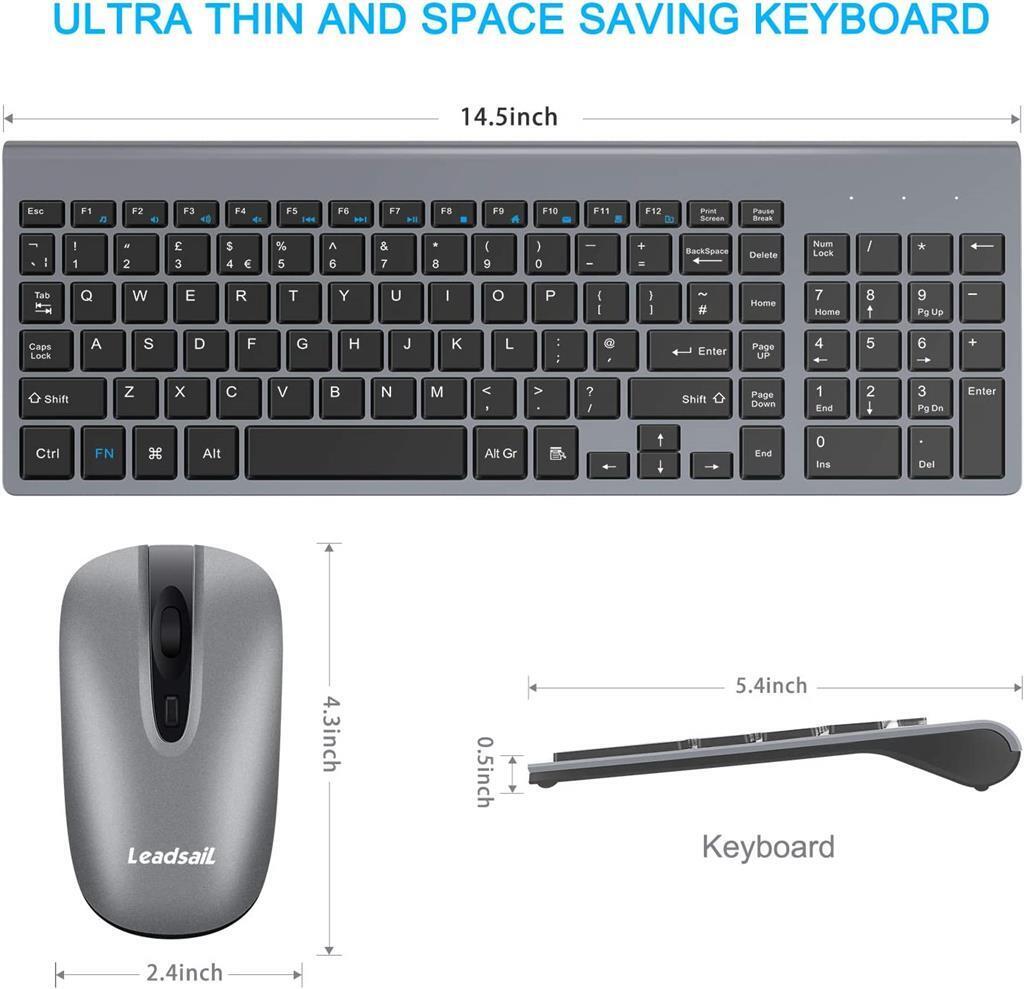 2.4GHz Wireless Keyboard And Mouse Set QWERTY UK USB Ultra Slim, Silver/Black - RLO Tech