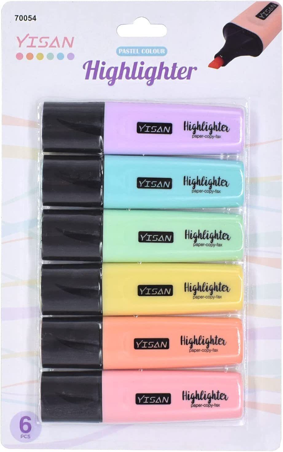 BACK TO SCHOOL YISAN Highlighters Pastel Markers, Set of 6 Assorted Colours - RLO Tech