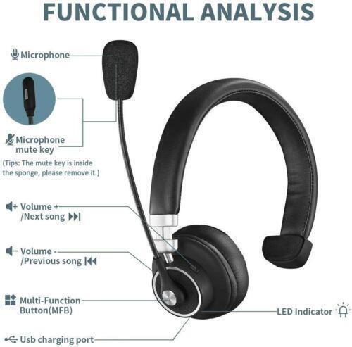 BH-M91 Bluetooth Wireless Headset, 35Hr Talk time, V5.0 Bluetooth Great for Zoom - RLO Tech