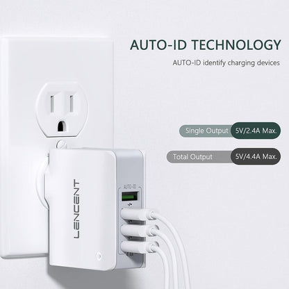 Lencent 4 Port USB Wall Charger with Worldwide Universal Adapters 22W/5V 4.4A - RLO Tech