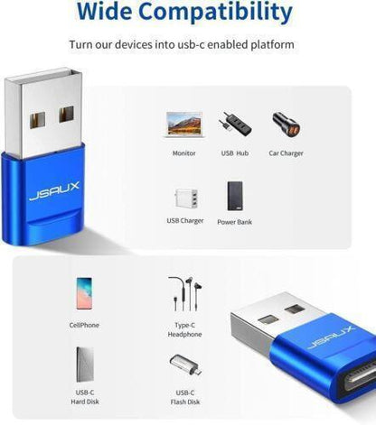 Premium USB Type C Female to USB A Male Adapter Converter Charger - Blue - RLO Tech
