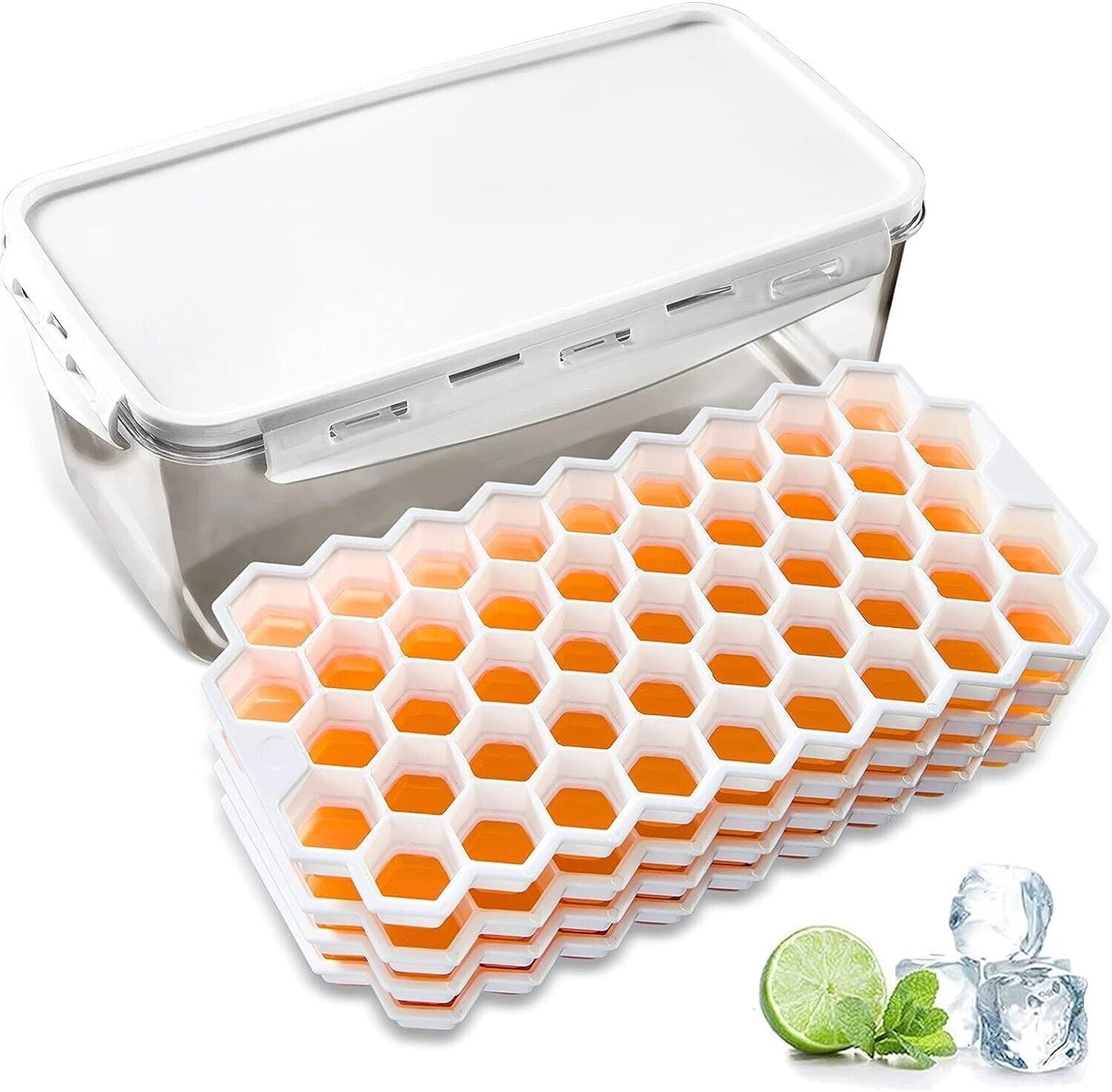 4 Pack Ice Cube Trays With Air Tight Container and Locking Lid Makes 188 Cubes - RLO Tech