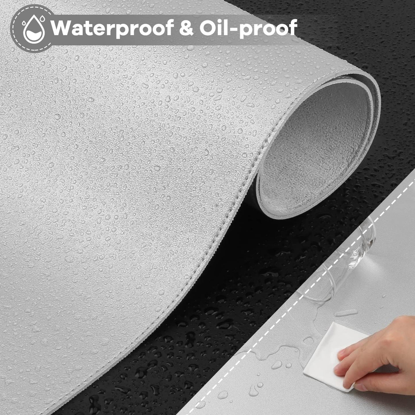Premium Leather Desk Mat Waterproof Desk Pad Colour Titanium Silver 80 x 40 - RLO Tech