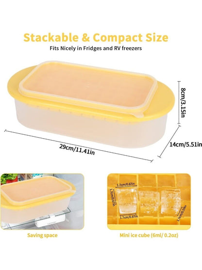Ice Cube Trays with Lid and Storage Bin Easy Release Makes 66 Cubes - Yellow