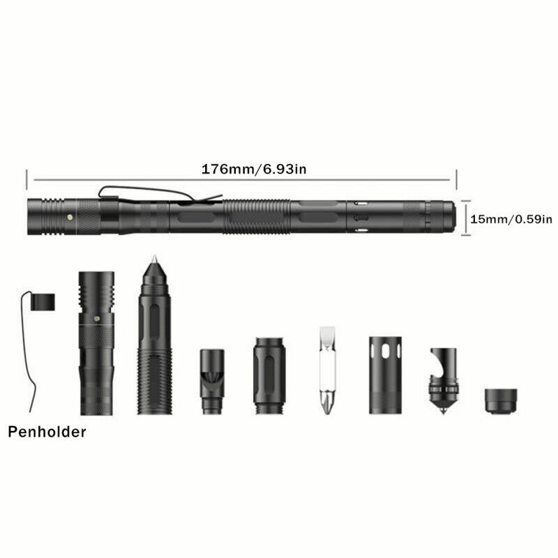 Multi Functional Tac Pen 9 in 1 High Grade Aluminium With Wallet Card - 2 pack