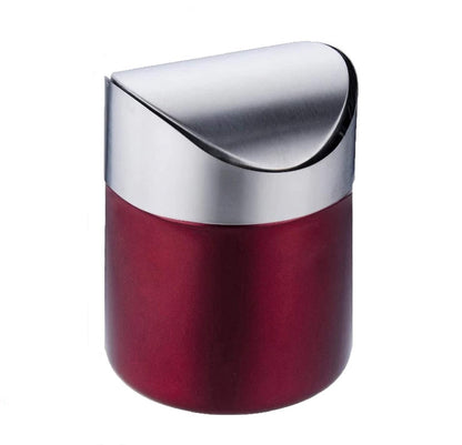 Mini Desktop Bin with Lid Brushed Stainless Steel Swing Bin Office Bathroom Red