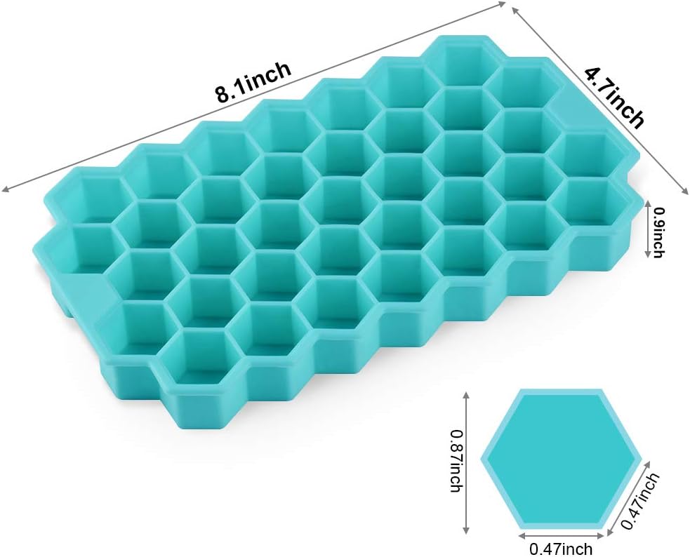 2 Pack Ice Cube Tray Silicone with Lid Honeycomb Shape 37 Cubes Each Tray + Lids - RLO Tech