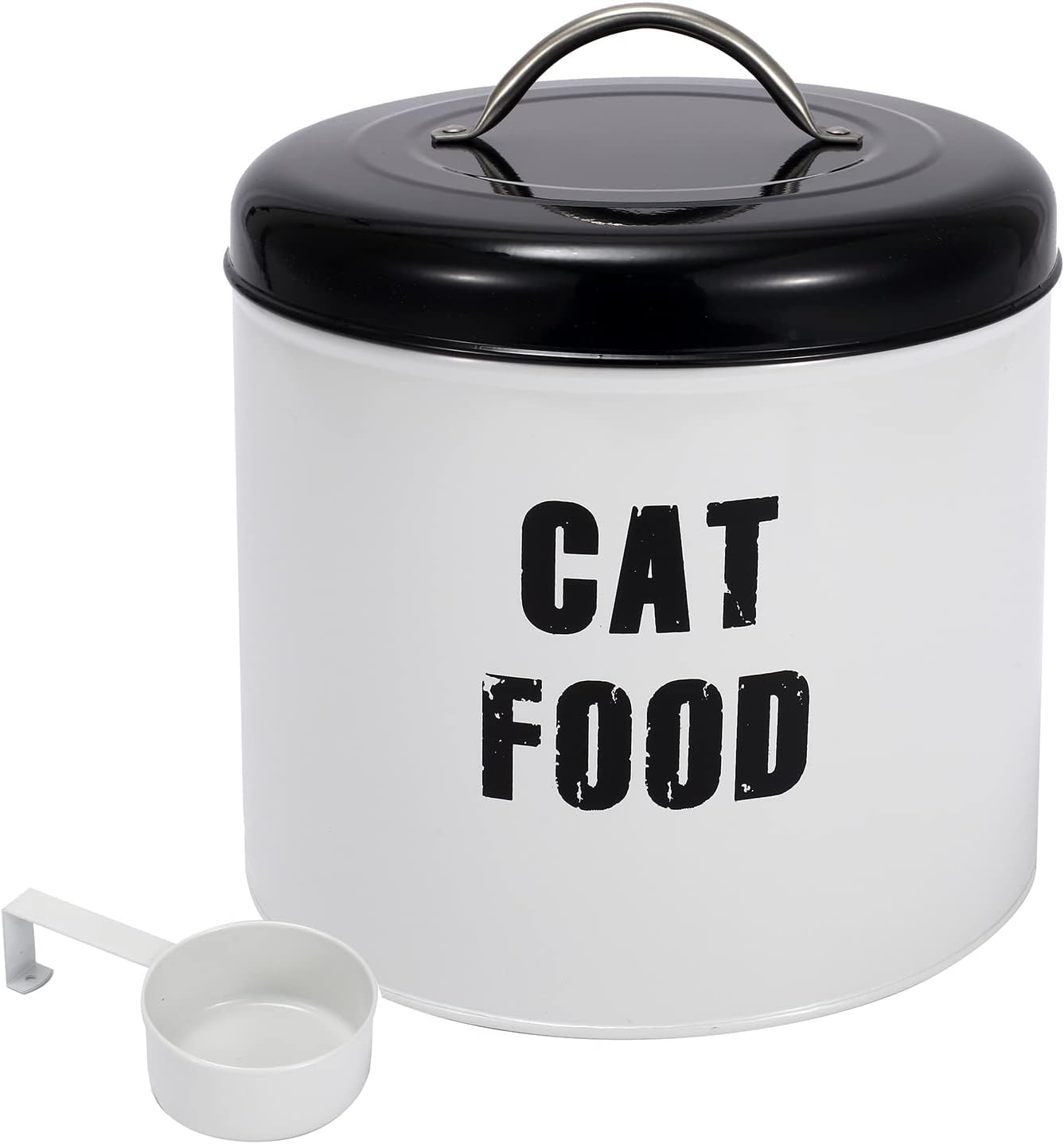 Cat Food Container Treat Storage Tin with Lid and Spoon Countertop Space Saver