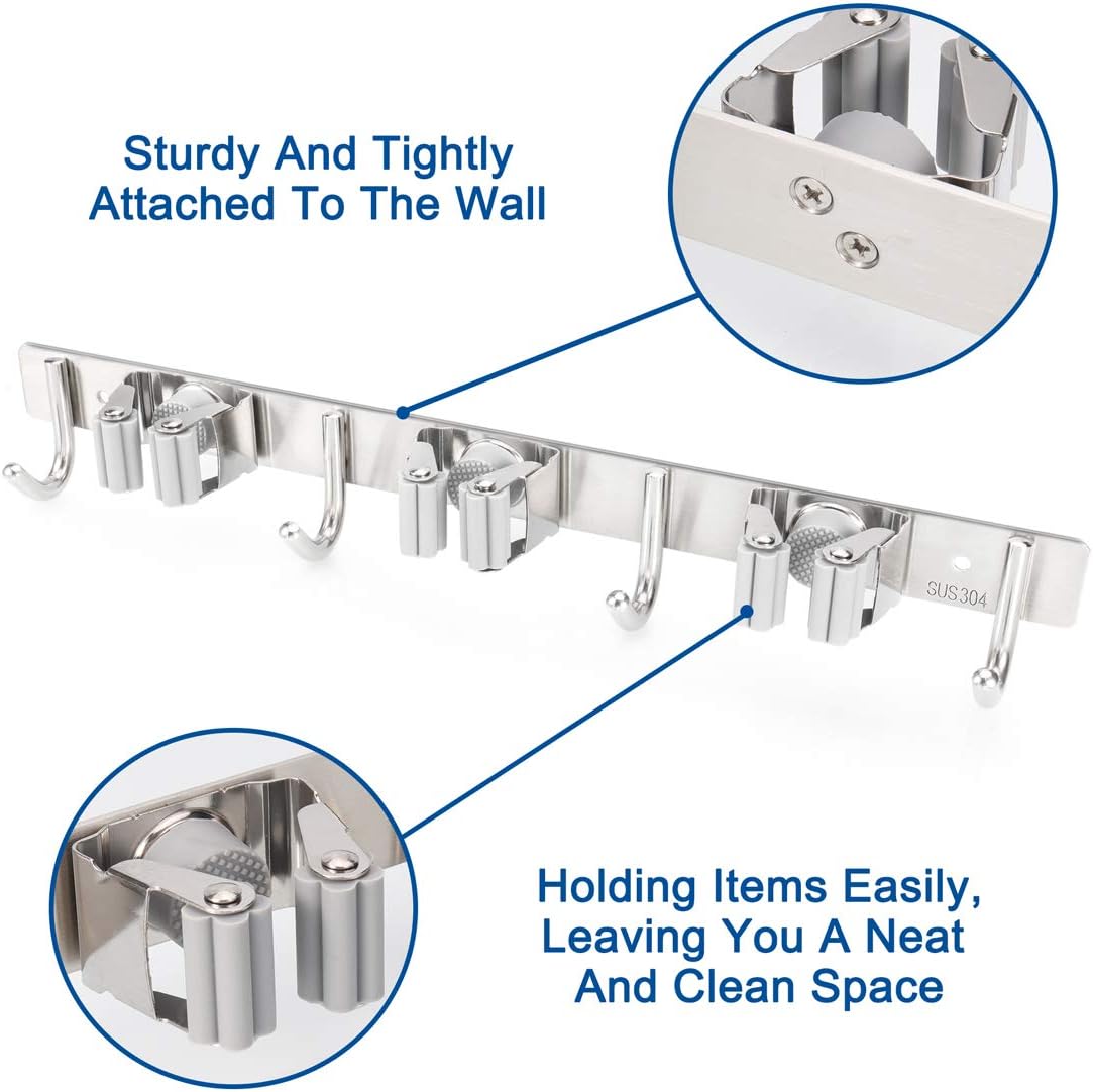 Premium Wall Mounted Organizer for Kitchen Garage Utility Office 3 Racks 4 Hooks