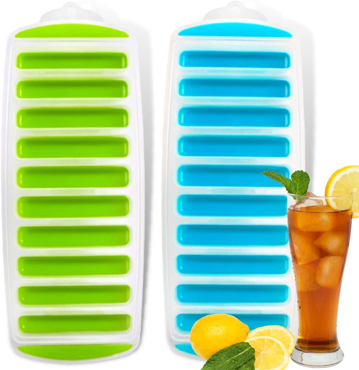 2 Pack Bottle Ice Cube Tray Silicone Reusable Thin for Sports Water Bottles