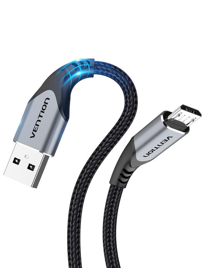 Cotton Braided USB 2.0 A Male to Micro-B Male 3A Cable Gray Aluminum Alloy Type - RLO Tech