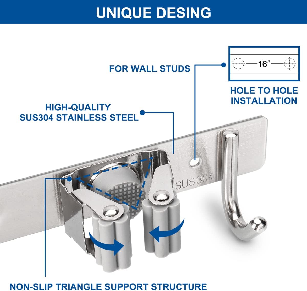 Premium Wall Mounted Organizer for Kitchen Garage Utility Office 3 Racks 4 Hooks