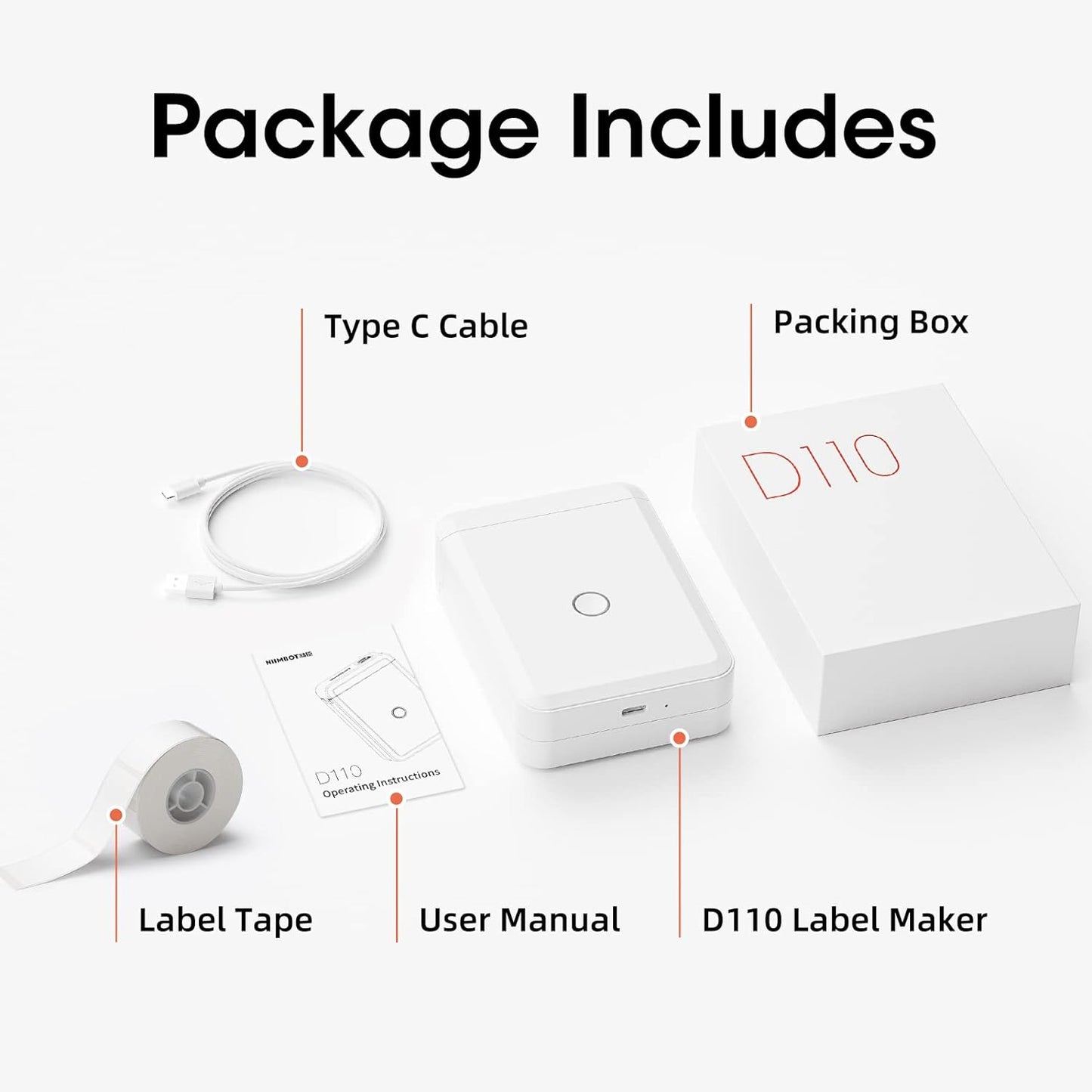 Thermal Label Printer D110 Rechargeable Portable Compatible With Android & iOS