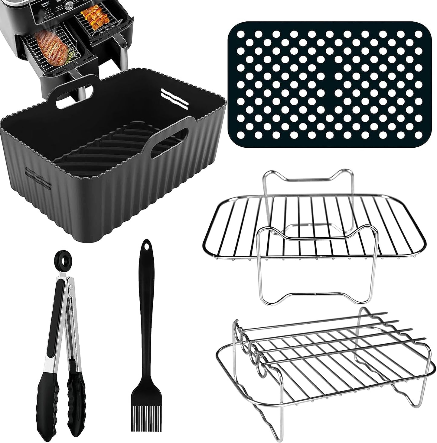 Dual Air Fryer Accessories 6Pcs Set With Racks Compatible Ninja Foodi and Others