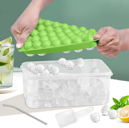 Premium Ice Cube Trays 99 Ice Balls + Sealed Container With Tong And Scoop Green