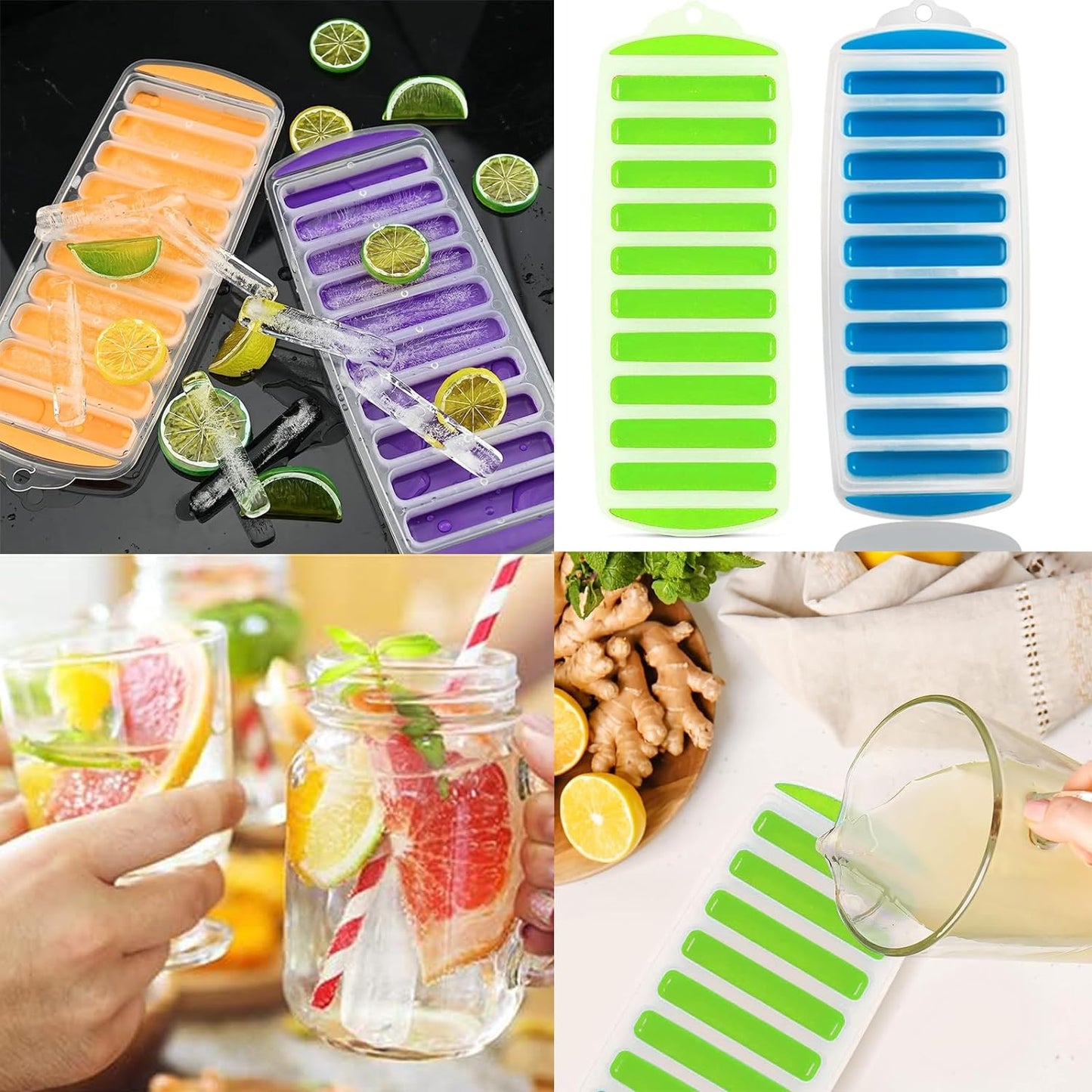 2 Pack Bottle Ice Cube Tray Silicone Reusable Thin for Sports Water Bottles