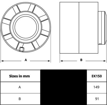 Europlast Inline Mounted Bathroom Ventilator 150mm White– EK150