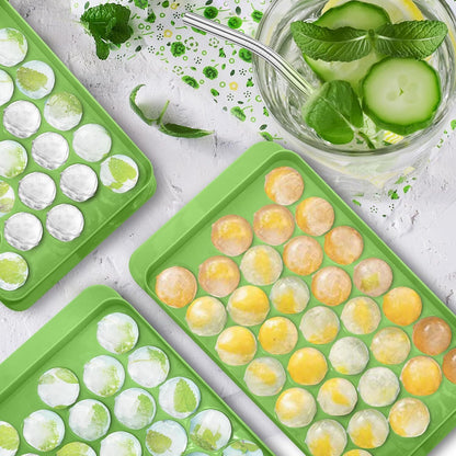Ice Cube Tray With Lid Makes 33 Ice Balls Dish Washer Safe BPA Free - Green